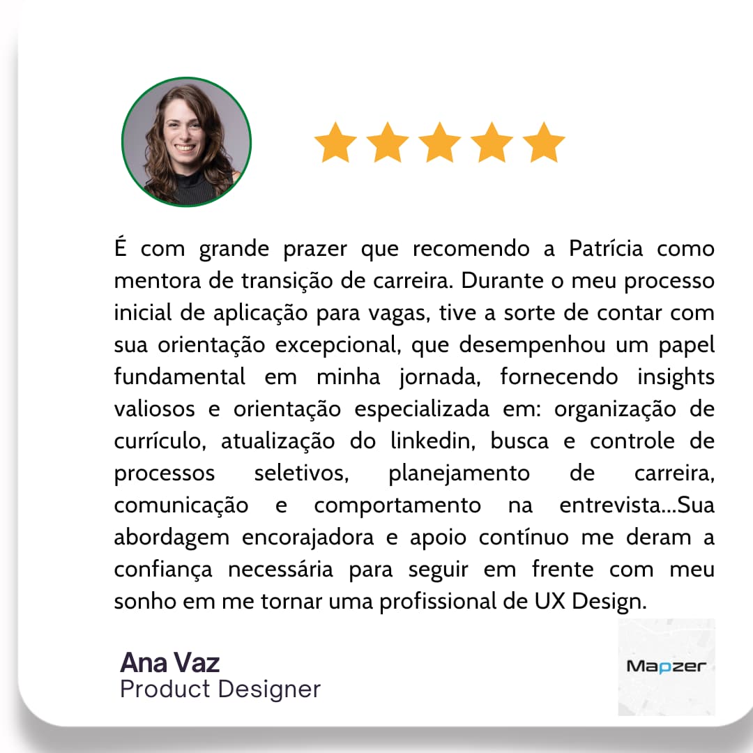 Durante o meu processo inicial de aplicação de vagas, tive a sorte de contar com sua orientação excepcional, que desempenhou um papel fundamental em minha jornada, fornecendo insights valiosos e orientação especializada.